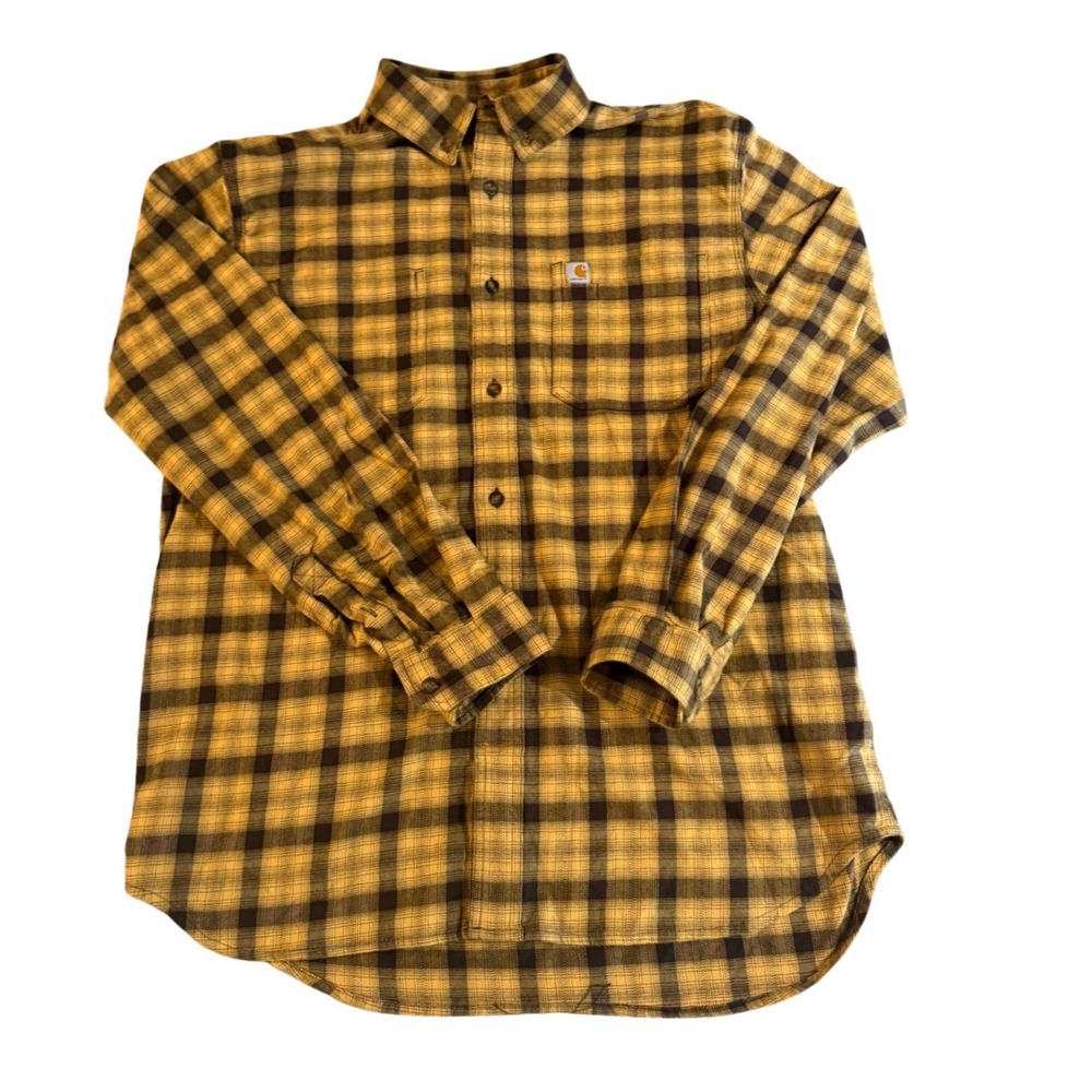 Carhartt Mens Relaxed Fit Flannel Shirt Yellow Black Plaid Long Sleeve Large L